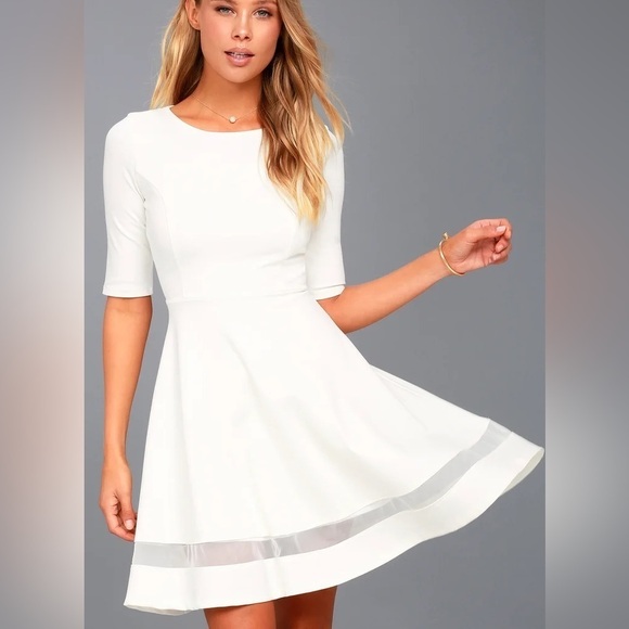 Lulus Sheer Factor Mesh Skater‎ Dress in White Size Medium - Picture 10 of 10